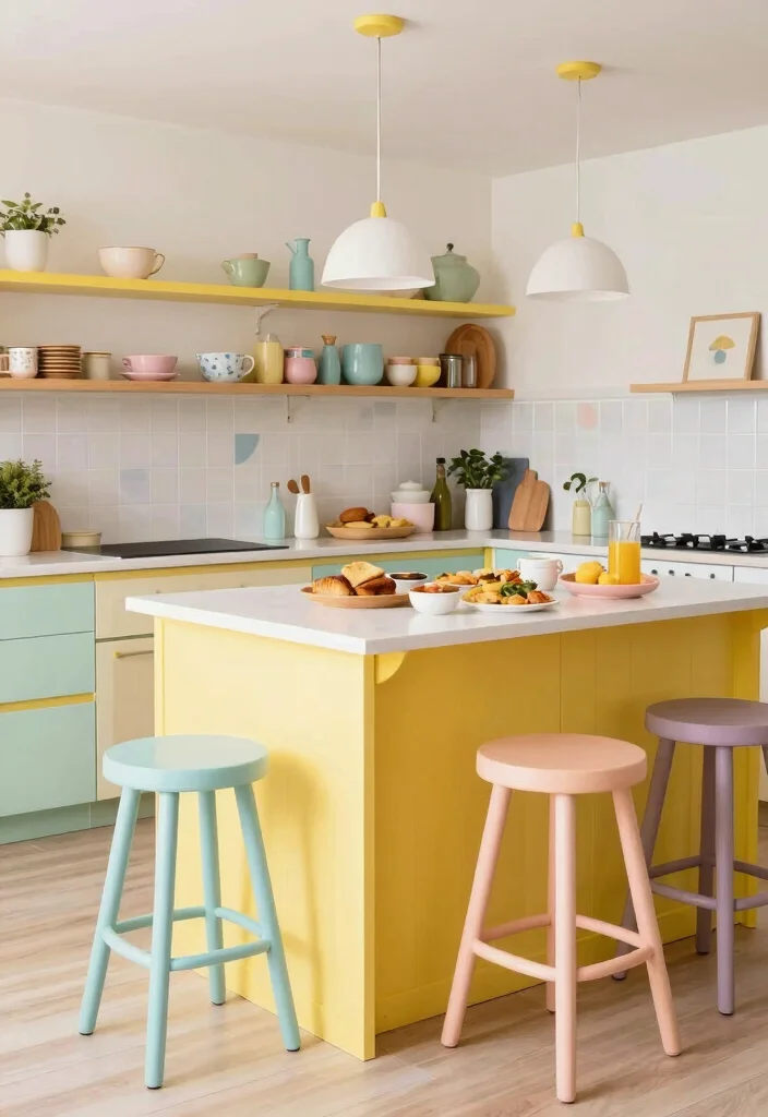 15 Breakfast Bar Kitchen Island Ideas That Bring People Together - 10. Bright and Cheery Colors 1
