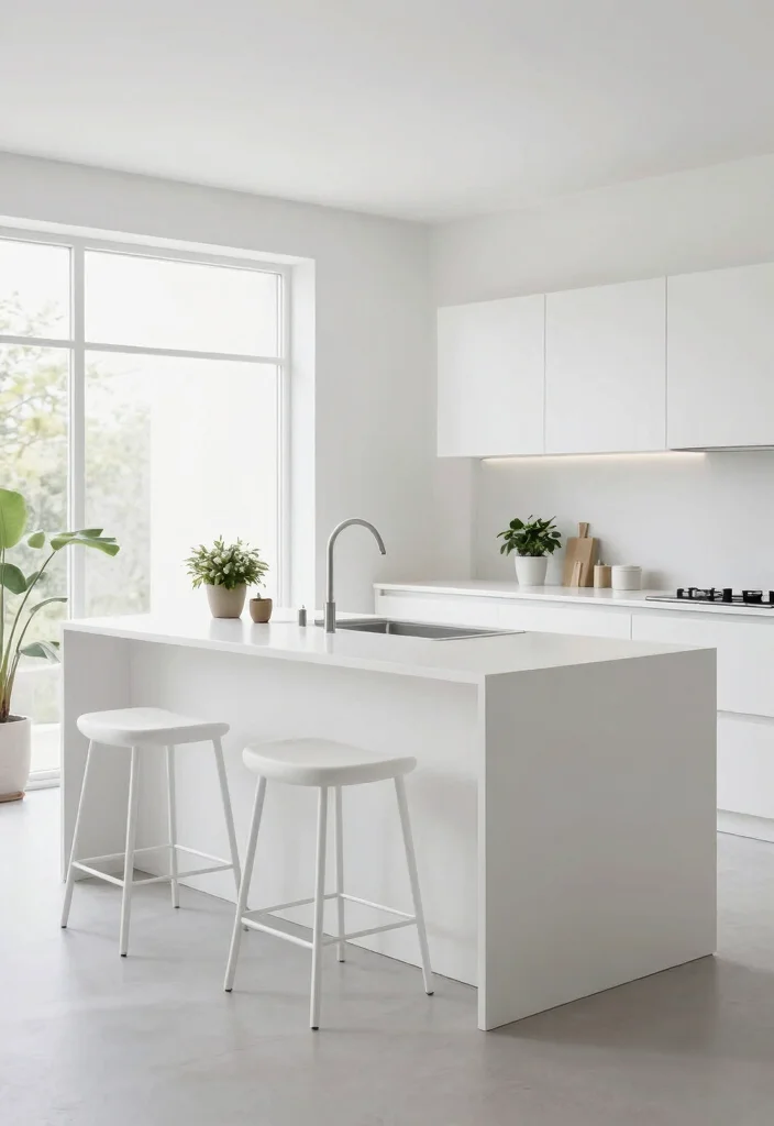 15 Breakfast Bar Kitchen Island Ideas That Bring People Together - 11. Minimalist White Wonderland 1