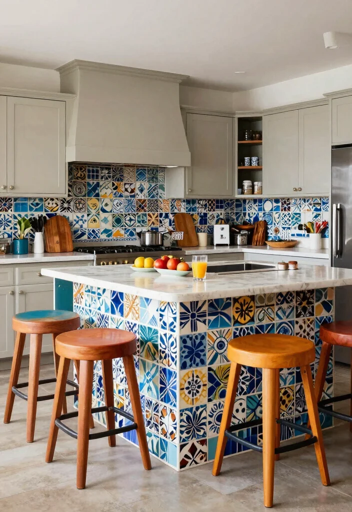 15 Breakfast Bar Kitchen Island Ideas That Bring People Together - 5. Bold Colors and Patterns 1