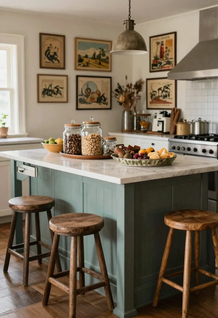 15 Breakfast Bar Kitchen Island Ideas That Bring People Together - 7. Vintage Accents and Decor 1