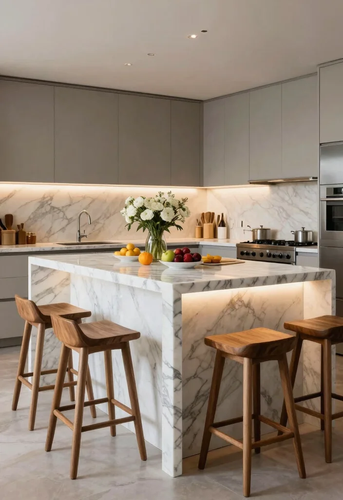 15 Breakfast Bar Kitchen Island Ideas That Bring People Together - 9. Elegant Marble Touches 1