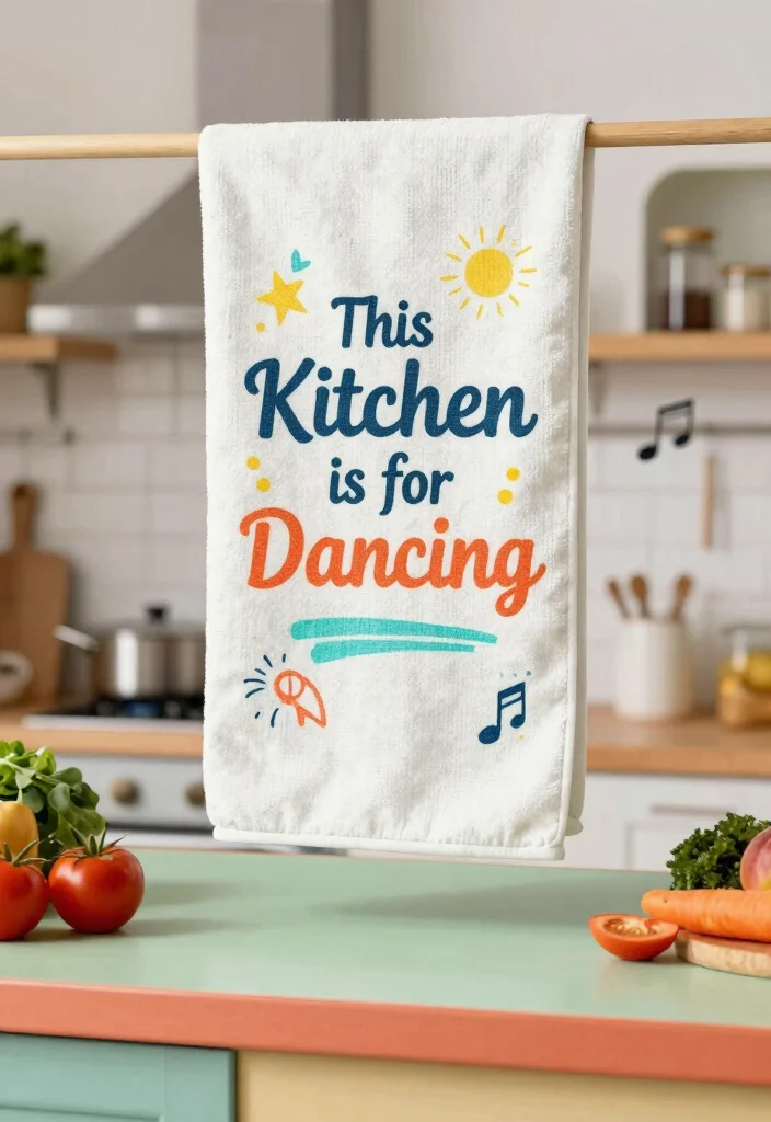 15 Funny Kitchen Towels Ideas That Add Humor - 10. 'This Kitchen is for Dancing' 1