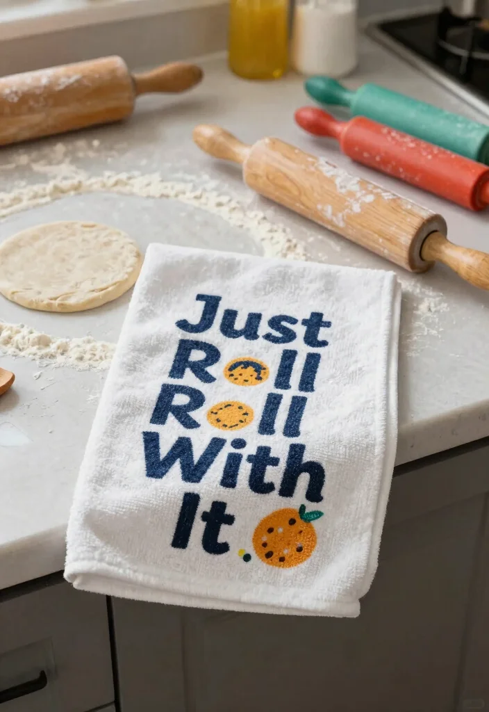 15 Funny Kitchen Towels Ideas That Add Humor - 12. 'Just Roll With It' 1