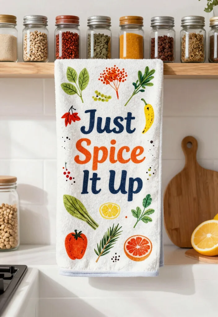 15 Funny Kitchen Towels Ideas That Add Humor - 14. 'Just Spice It Up' 1
