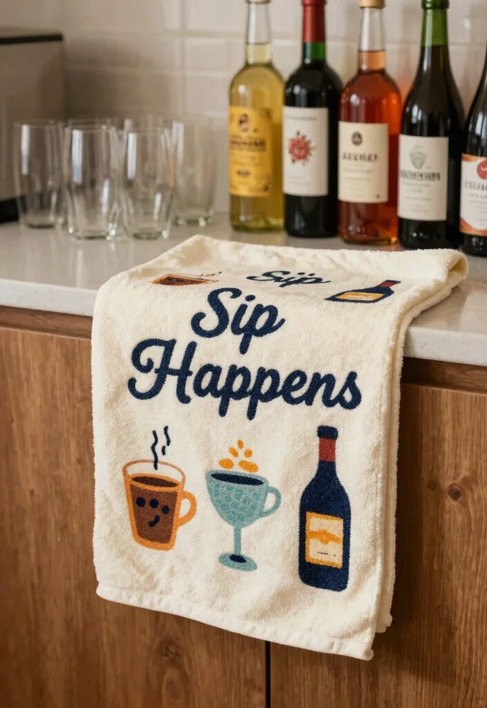15 Funny Kitchen Towels Ideas That Add Humor - 15. 'Sip Happens' 1
