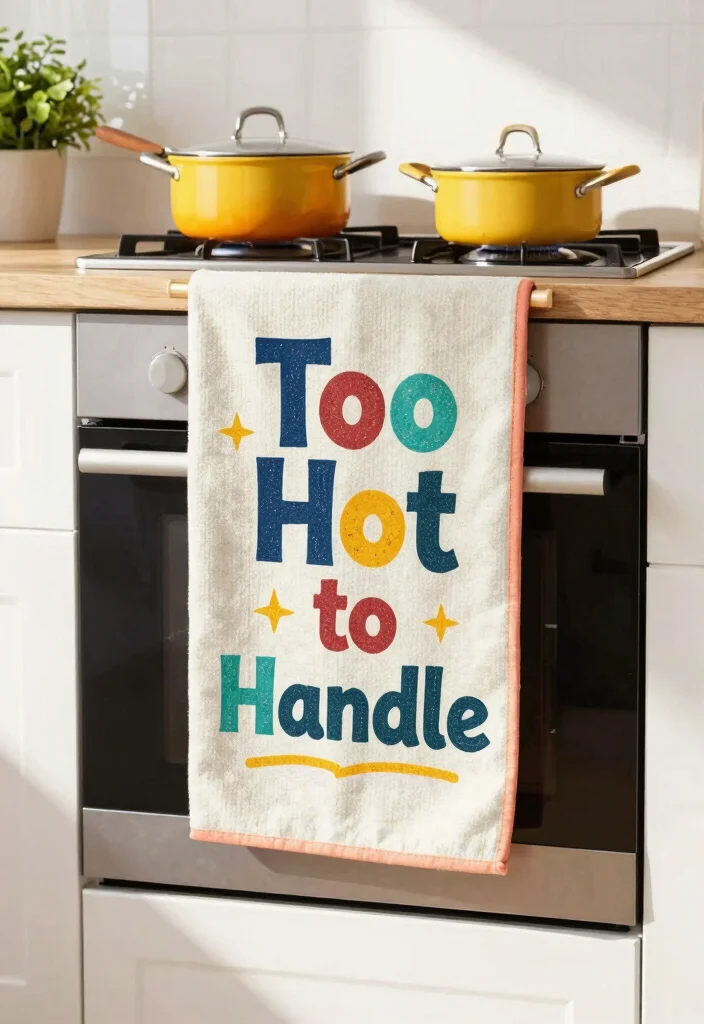 15 Funny Kitchen Towels Ideas That Add Humor - 2. 'Too Hot to Handle' 1