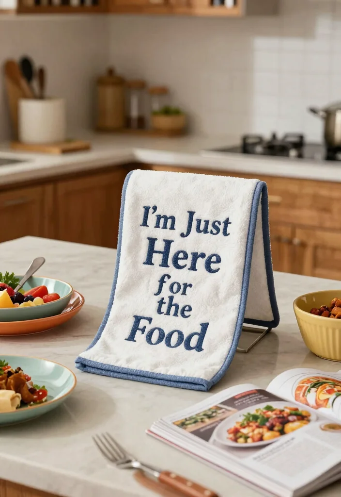 15 Funny Kitchen Towels Ideas That Add Humor - 3. 'I'm Just Here for the Food' 1