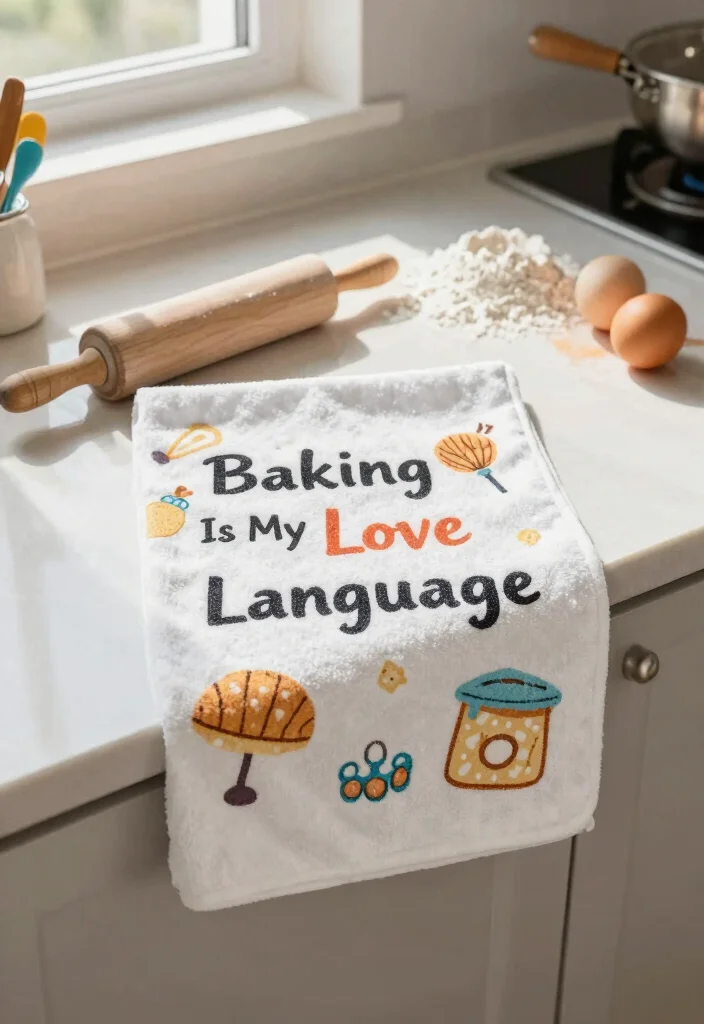 15 Funny Kitchen Towels Ideas That Add Humor - 4. 'Baking Is My Love Language' 1