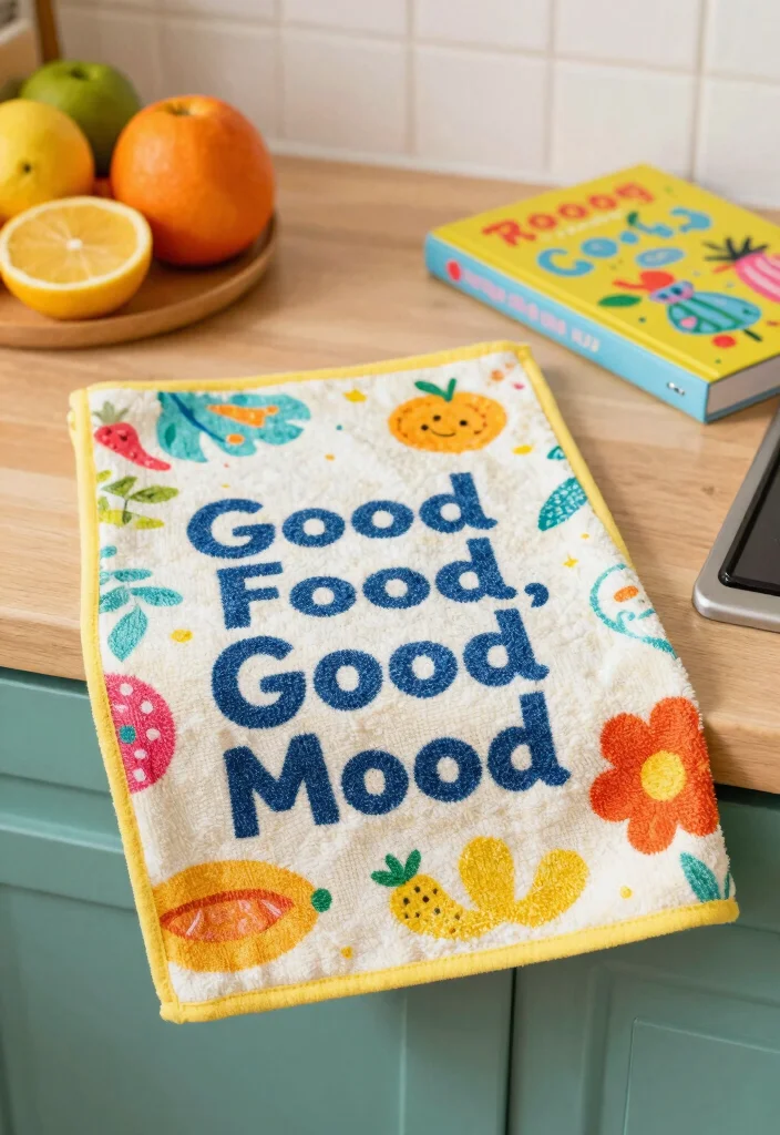15 Funny Kitchen Towels Ideas That Add Humor - 6. 'Good Food, Good Mood' 1
