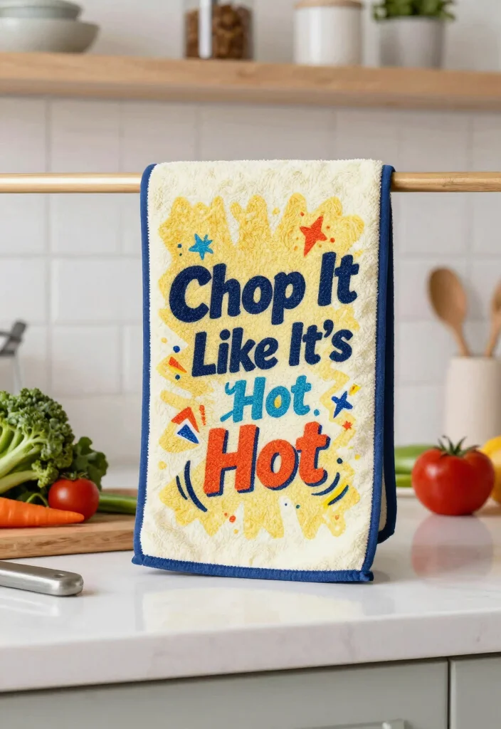 15 Funny Kitchen Towels Ideas That Add Humor - 7. 'Chop It Like It's Hot' 1