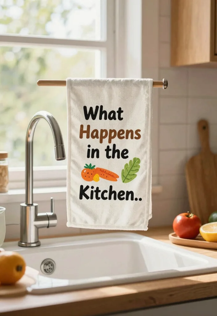 15 Funny Kitchen Towels Ideas That Add Humor - 8. 'What Happens in the Kitchen...' 1