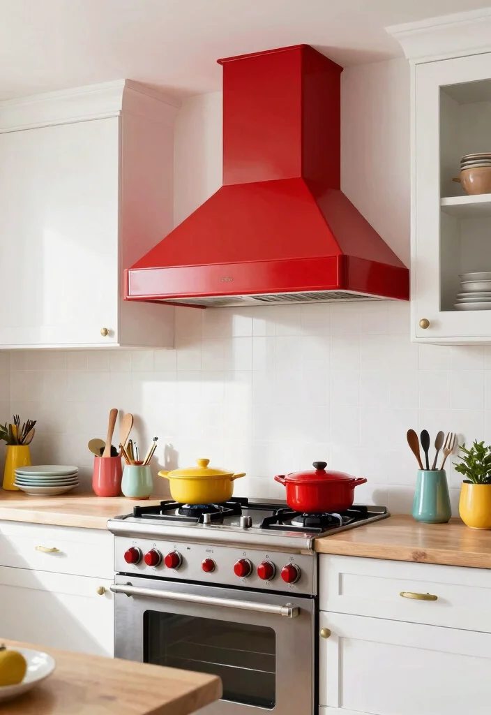 15 Kitchen Hoods Ideas That Become a Focal Point - 10. Bold Colors for Impact 1
