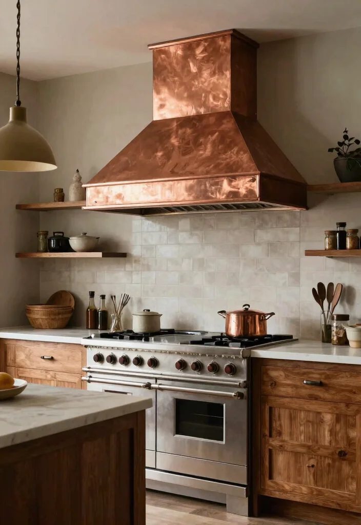 15 Kitchen Hoods Ideas That Become a Focal Point - 5. Stylish Copper Delight 1