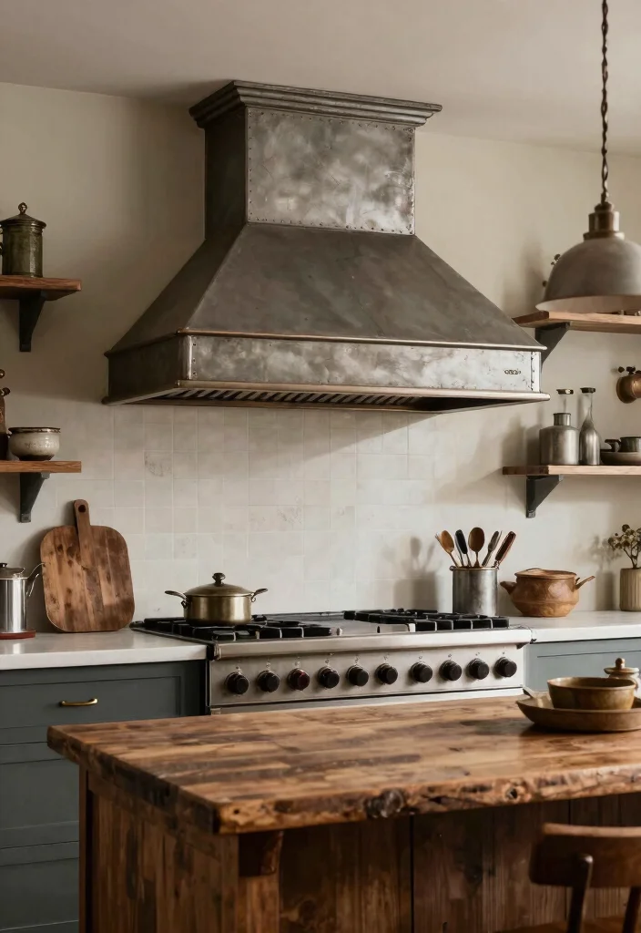 15 Kitchen Island Range Hood Ideas With Statement Design - 15. Vintage Industrial Fusion 1