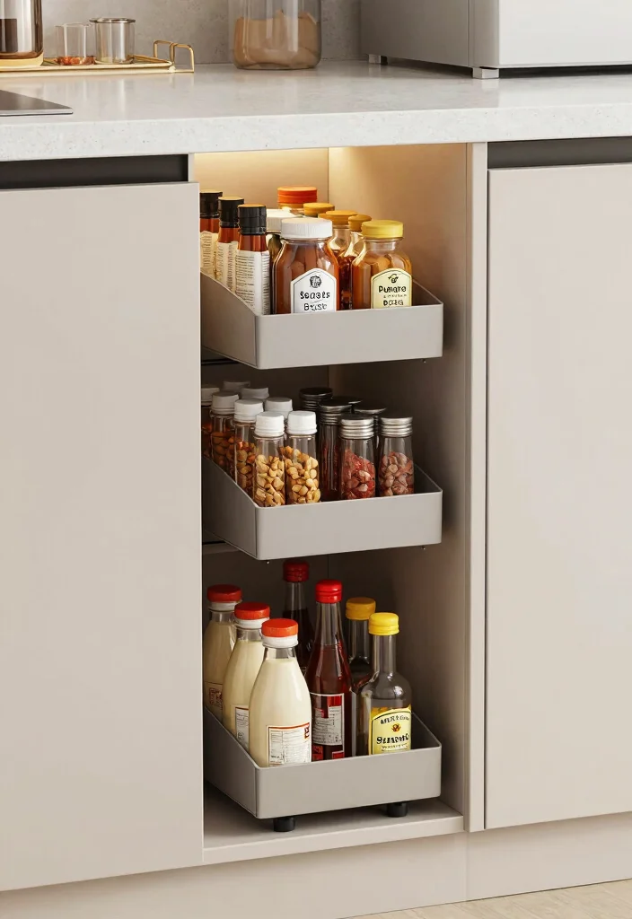 15 Kitchen Wall Rack Ideas With Smart Vertical Storage - 12. Sliding Storage Rack 1