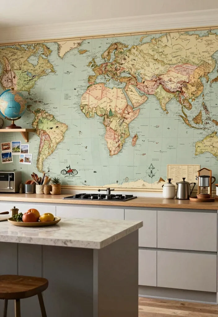 15 Kitchen Wallpaper Design Ideas That Transform Your Walls - 10. Vintage Travel Maps 1
