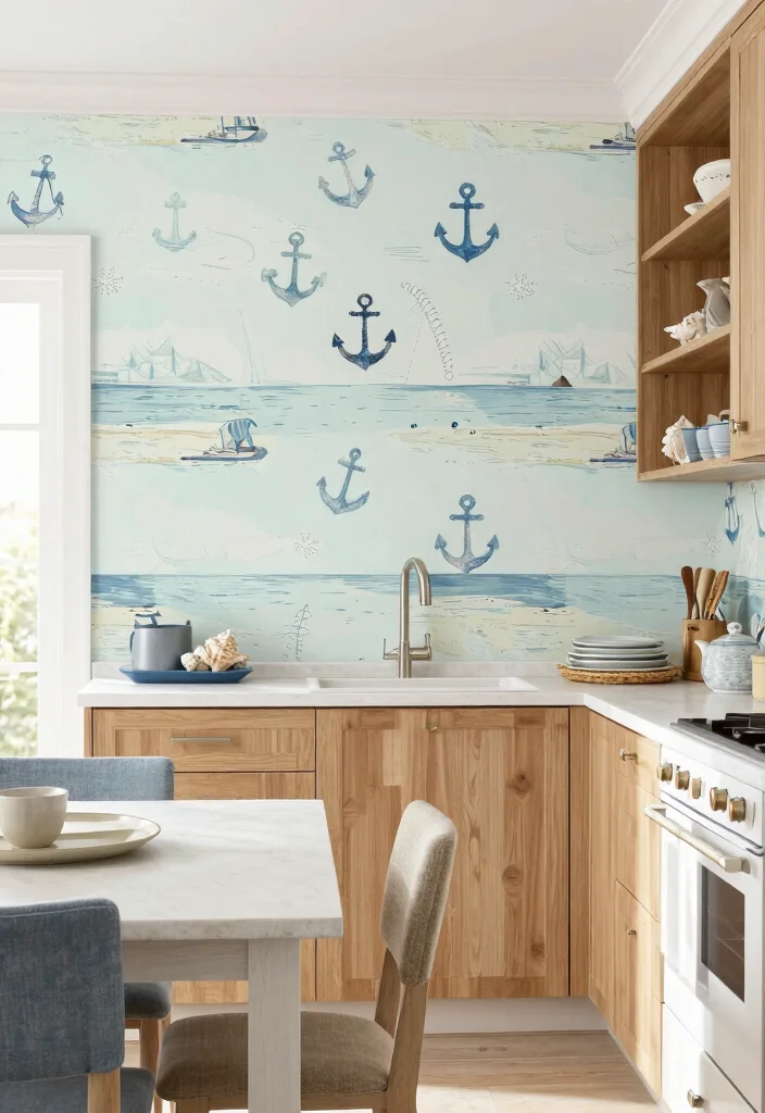 15 Kitchen Wallpaper Design Ideas That Transform Your Walls - 12. Classic Nautical Themes 1