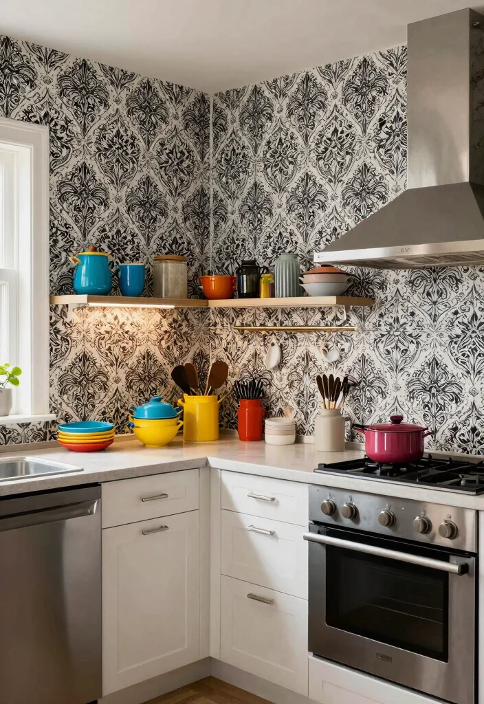 15 Kitchen Wallpaper Design Ideas That Transform Your Walls - 13. Sophisticated Monochrome 1