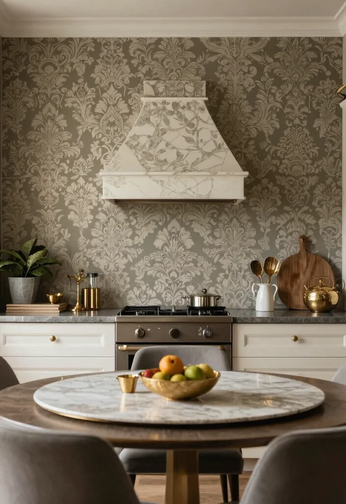 15 Kitchen Wallpaper Design Ideas That Transform Your Walls - 15. Elegant Damask Patterns 1