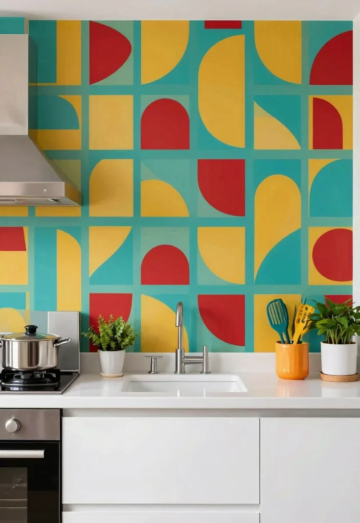 15 Kitchen Wallpaper Design Ideas That Transform Your Walls - 2. Retro Geometric Prints 1