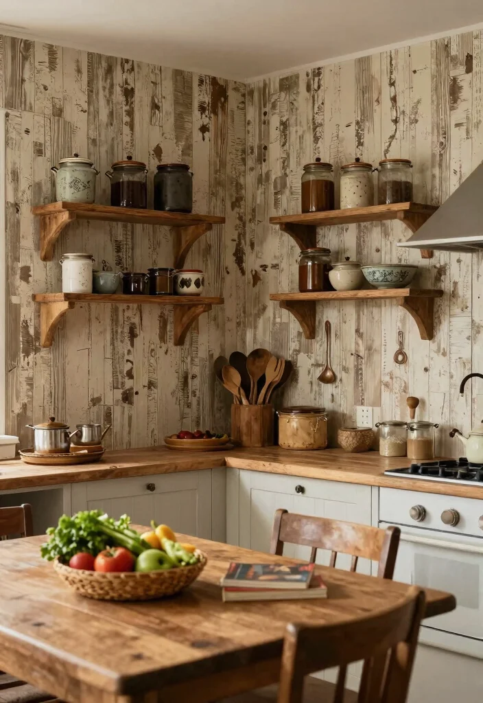 15 Kitchen Wallpaper Design Ideas That Transform Your Walls - 3. Charming Old-World Textures 1
