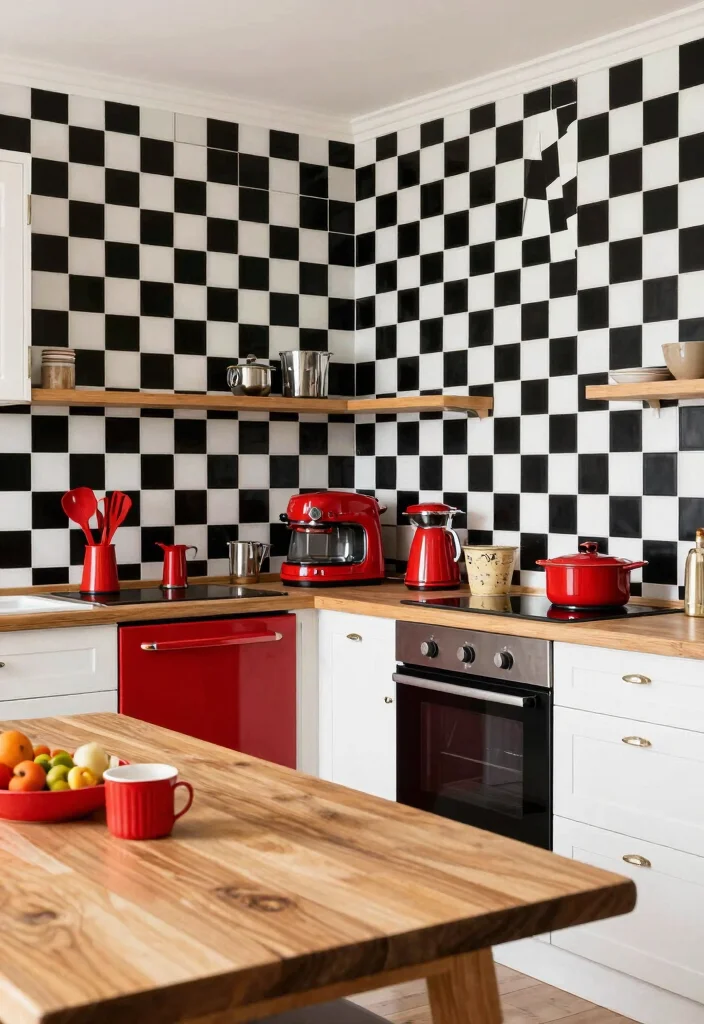 15 Kitchen Wallpaper Design Ideas That Transform Your Walls - 5. Classic Checkerboard Designs 1