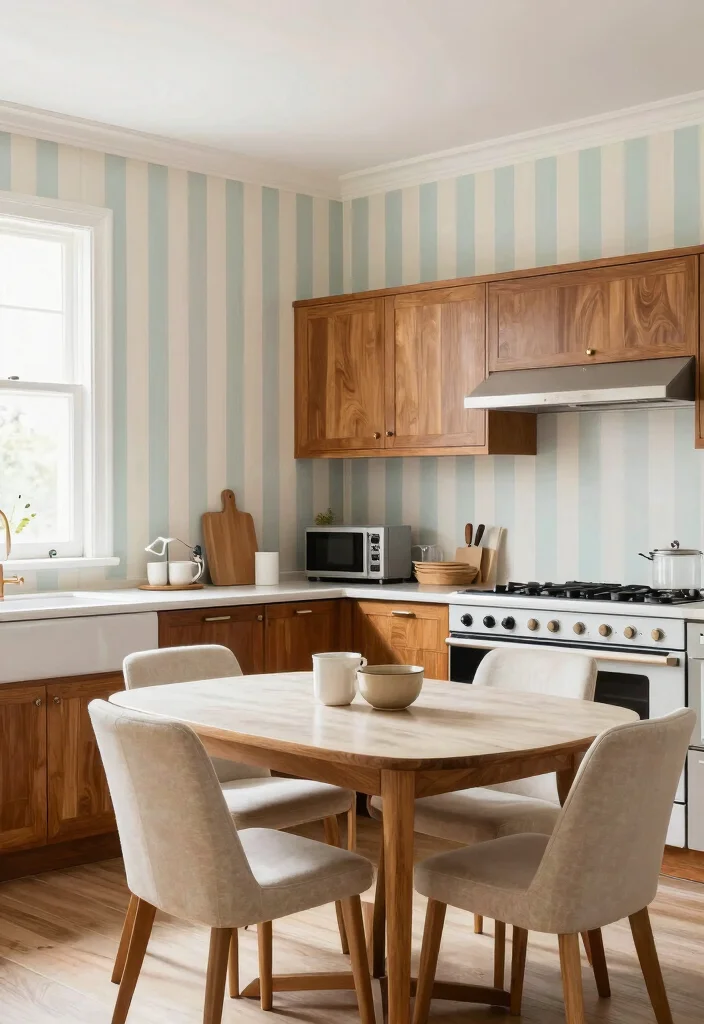 15 Kitchen Wallpaper Design Ideas That Transform Your Walls - 7. Vintage Stripes 1