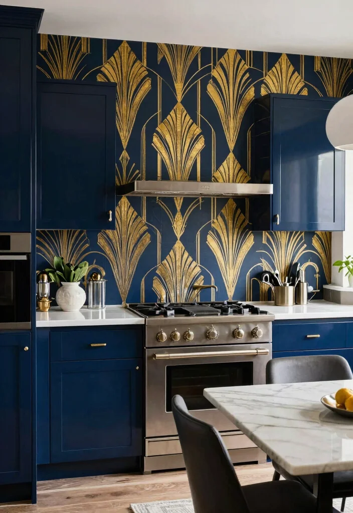 15 Kitchen Wallpaper Design Ideas That Transform Your Walls - 8. Art Deco Glamour 1