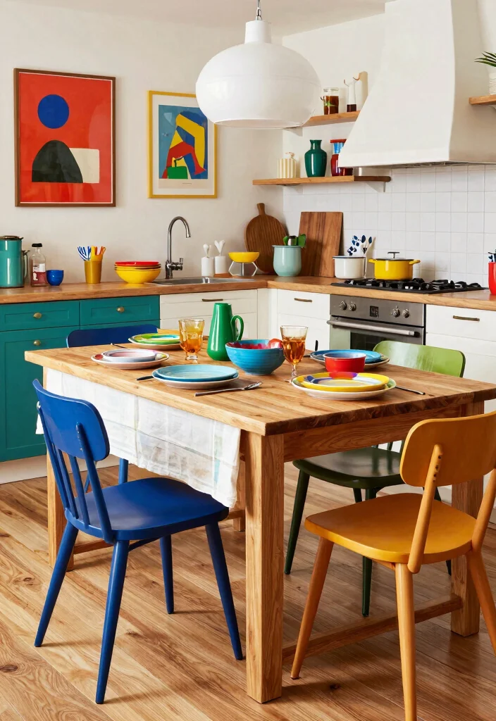 15 Oak Kitchen Table Ideas With Natural Warmth - 15. Bold Color Accents 1