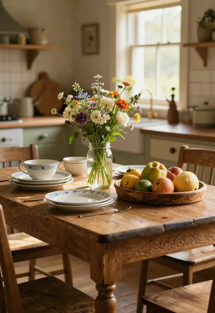 15 Oak Kitchen Table Ideas With Natural Warmth - 4. Charming Farmhouse Accents 1