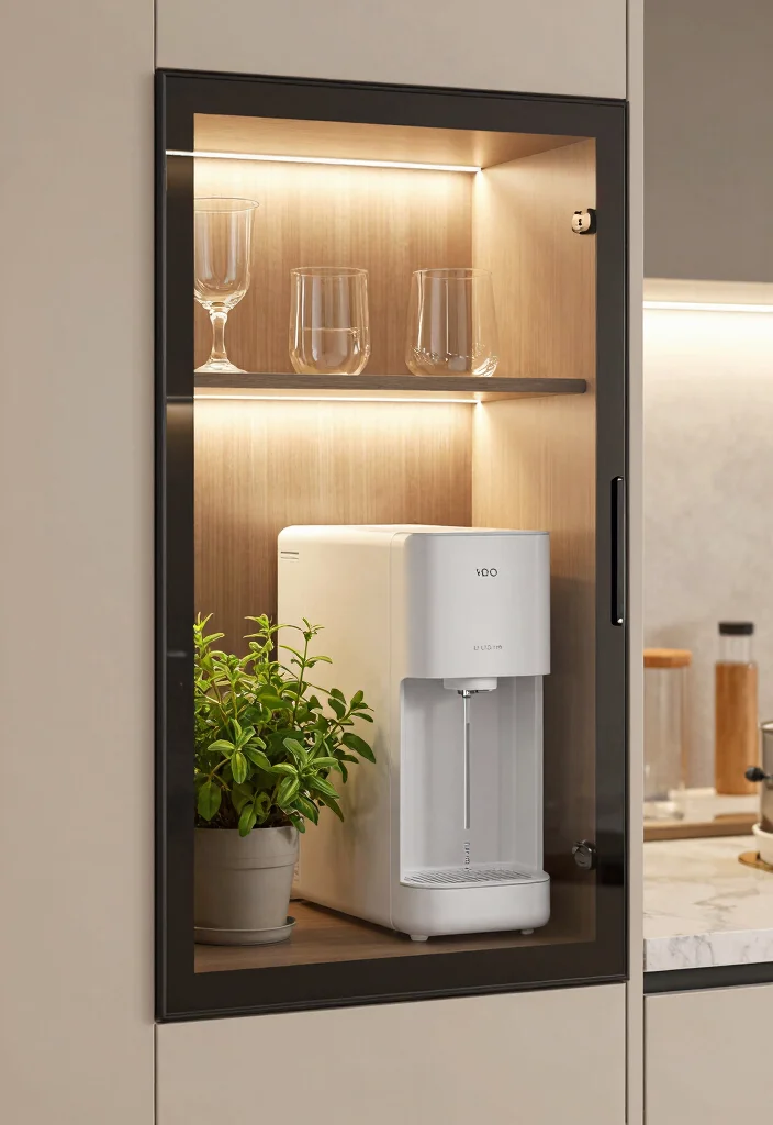 15 RO Water Purifier in Kitchen Cabinet Ideas With Smart Placement - 2. Cabinet with a Glass Door 1