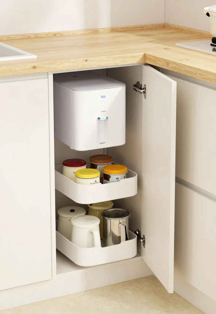 15 RO Water Purifier in Kitchen Cabinet Ideas With Smart Placement - 3. Corner Cabinet Efficiency 1