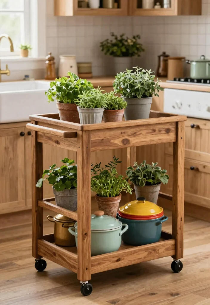 15 Rolling Kitchen Cart Ideas With Versatile Storage - 1. Rustic Farmhouse Charm 1