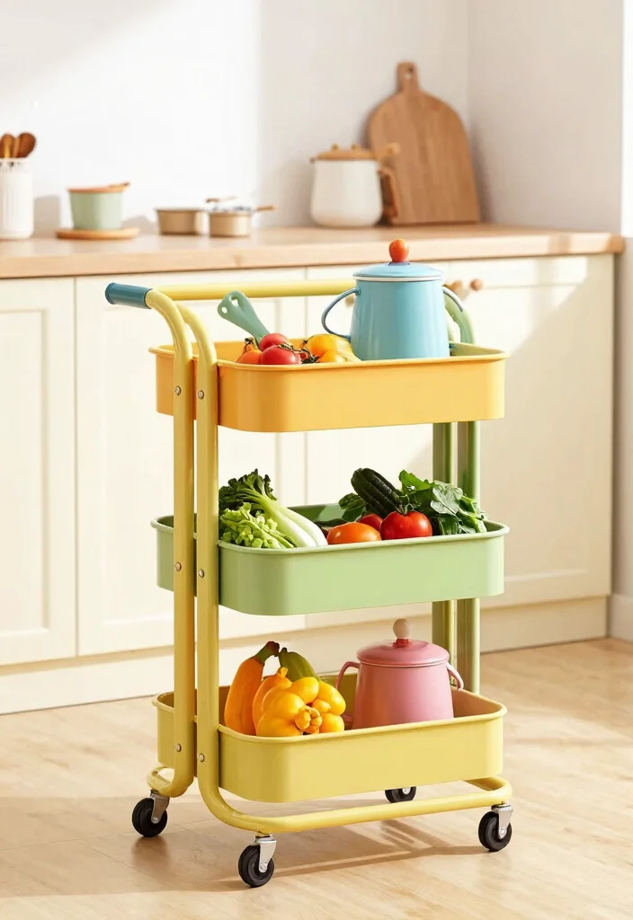 15 Rolling Kitchen Cart Ideas With Versatile Storage - 10. Colorful and Fun 1