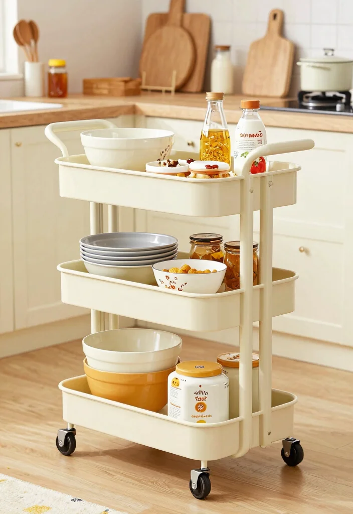 15 Rolling Kitchen Cart Ideas With Versatile Storage - 12. Stylish Baker’s Cart 1
