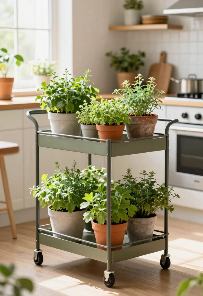 15 Rolling Kitchen Cart Ideas With Versatile Storage - 13. Chic Portable Garden 1