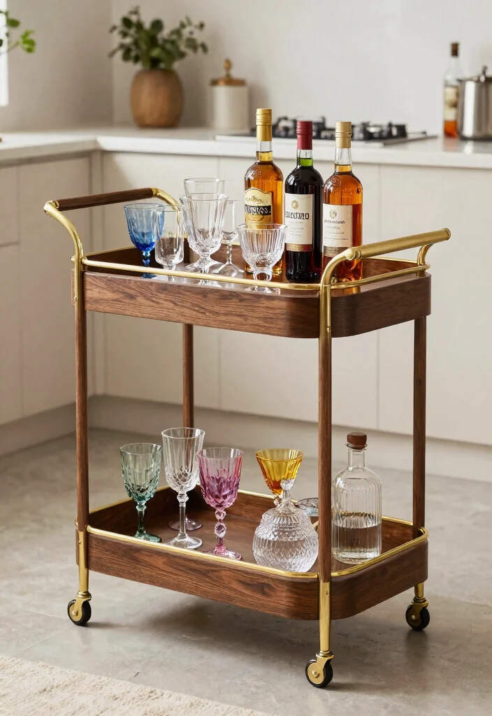 15 Rolling Kitchen Cart Ideas With Versatile Storage - 3. Vintage Bar Cart 1