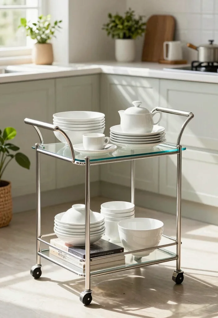 15 Rolling Kitchen Cart Ideas With Versatile Storage - 5. Elegant Glass Display 1