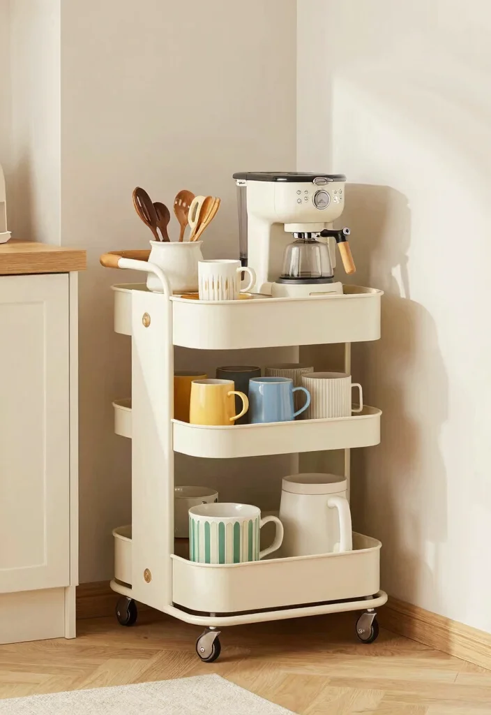 15 Rolling Kitchen Cart Ideas With Versatile Storage - 6. Compact Corner Solution 1