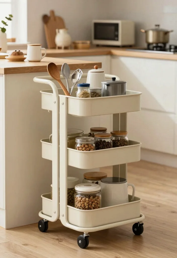 15 Tiny Kitchen Storage Ideas That Work Wonders - 11. Slim Rolling Carts 1