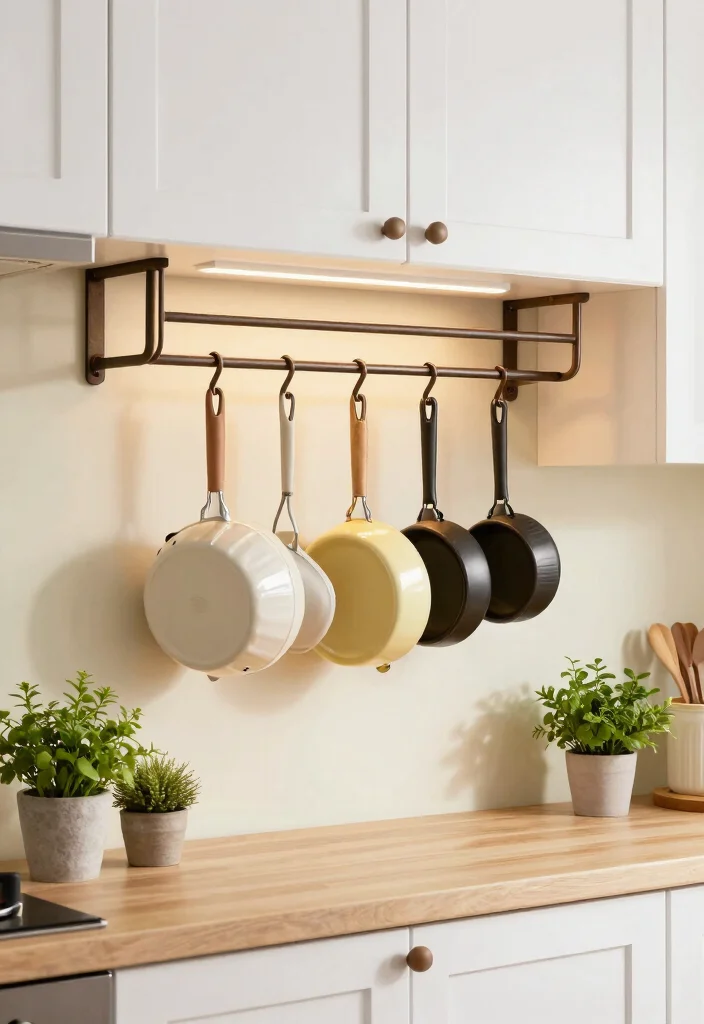 15 Tiny Kitchen Storage Ideas That Work Wonders - 3. Hanging Pot Racks 1