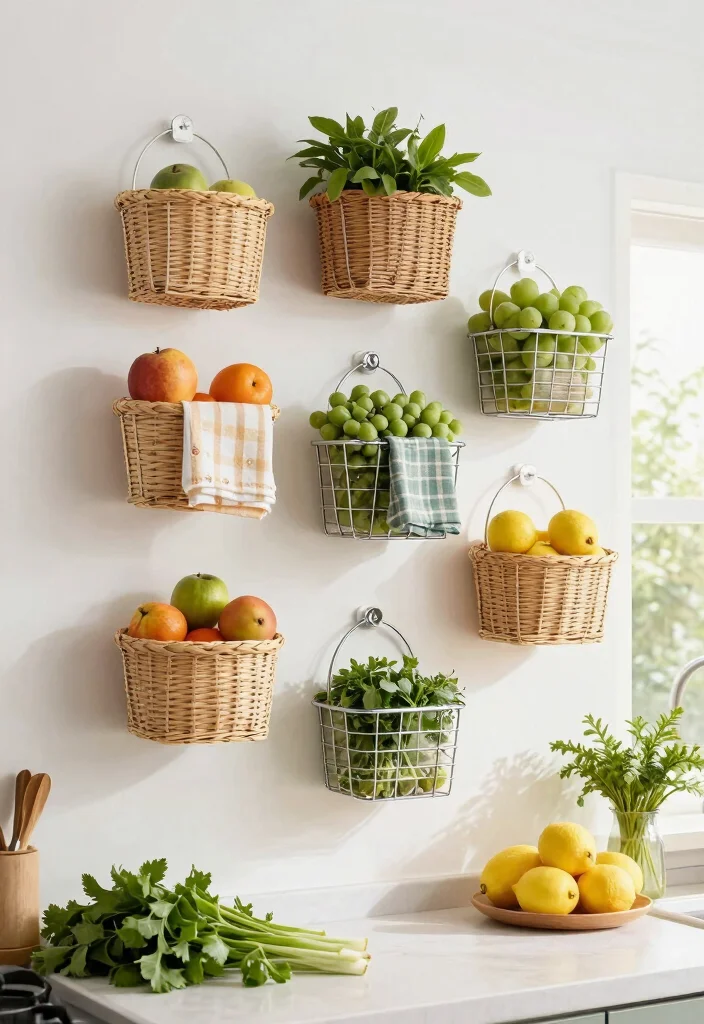 15 Tiny Kitchen Storage Ideas That Work Wonders - 4. Wall-Mounted Storage Baskets 1