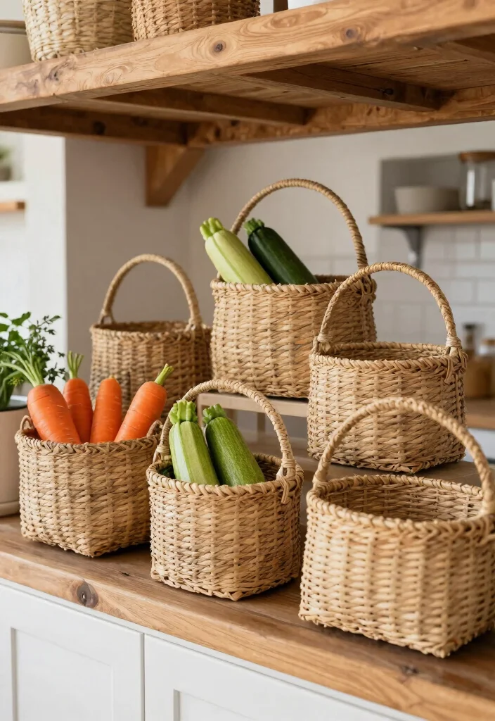15 Vegetable Baskets for Kitchen Ideas That Look Cute & Practical - 1. Woven Seagrass Baskets 1