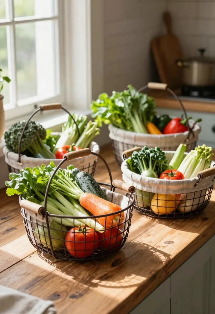 15 Vegetable Baskets for Kitchen Ideas That Look Cute & Practical - 10. Farmhouse-Style Wire Baskets 1