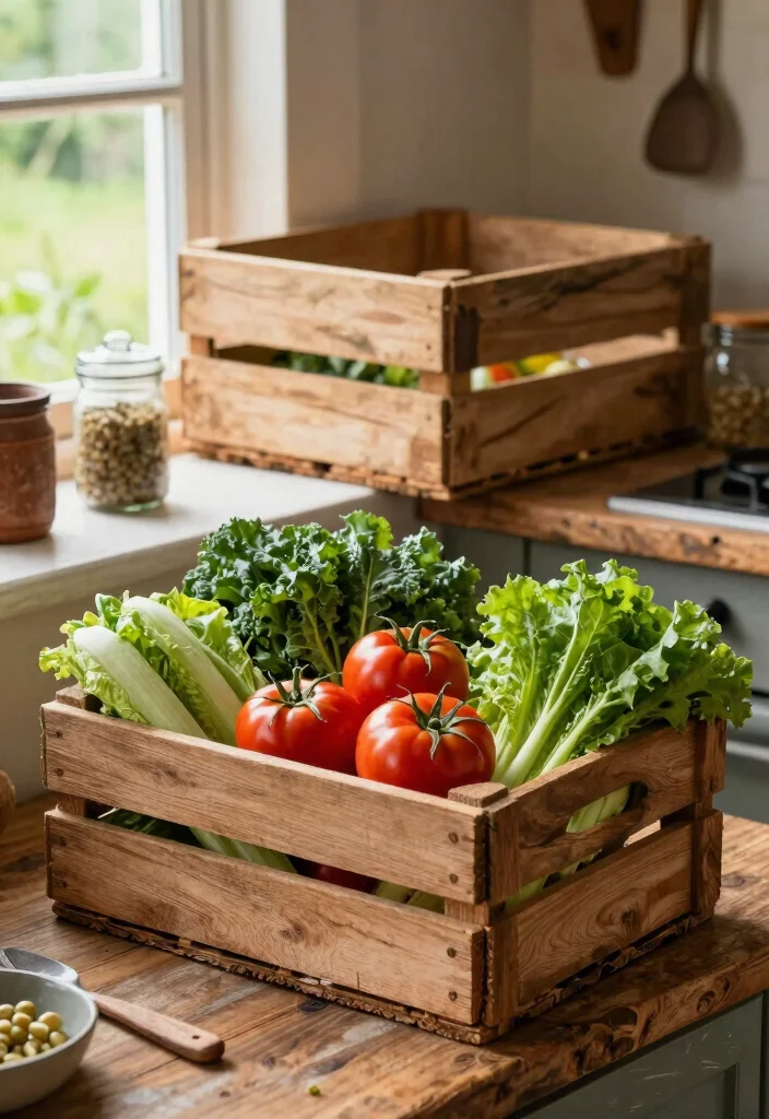 15 Vegetable Baskets for Kitchen Ideas That Look Cute & Practical - 2. Vintage Crates 1