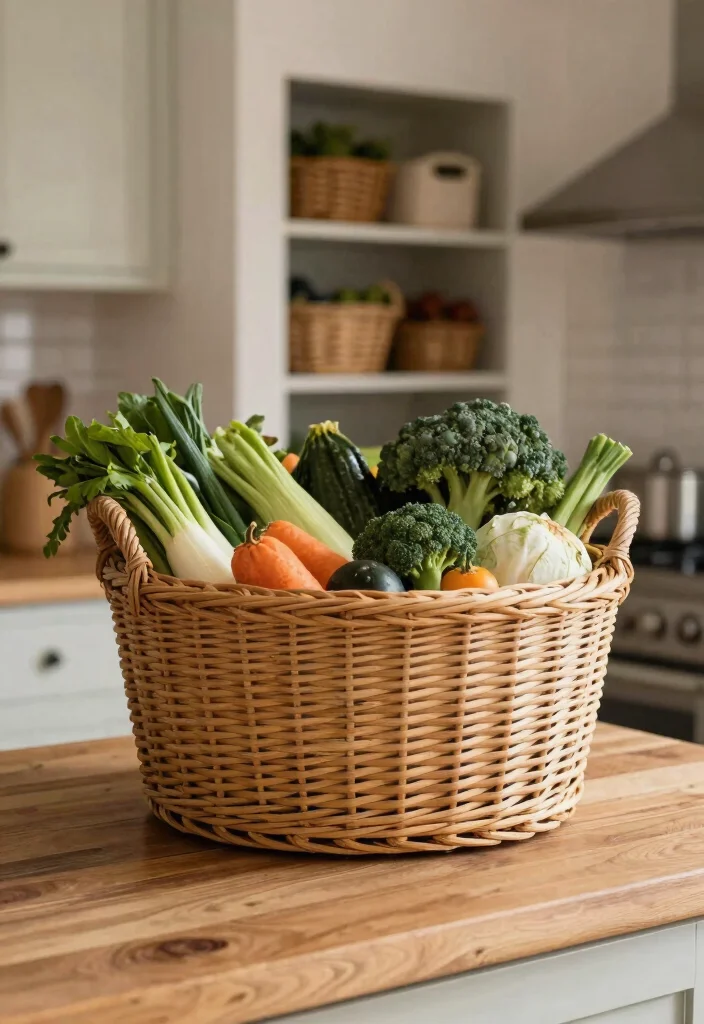 15 Vegetable Baskets for Kitchen Ideas That Look Cute & Practical - 5. Large Rattan Baskets 1