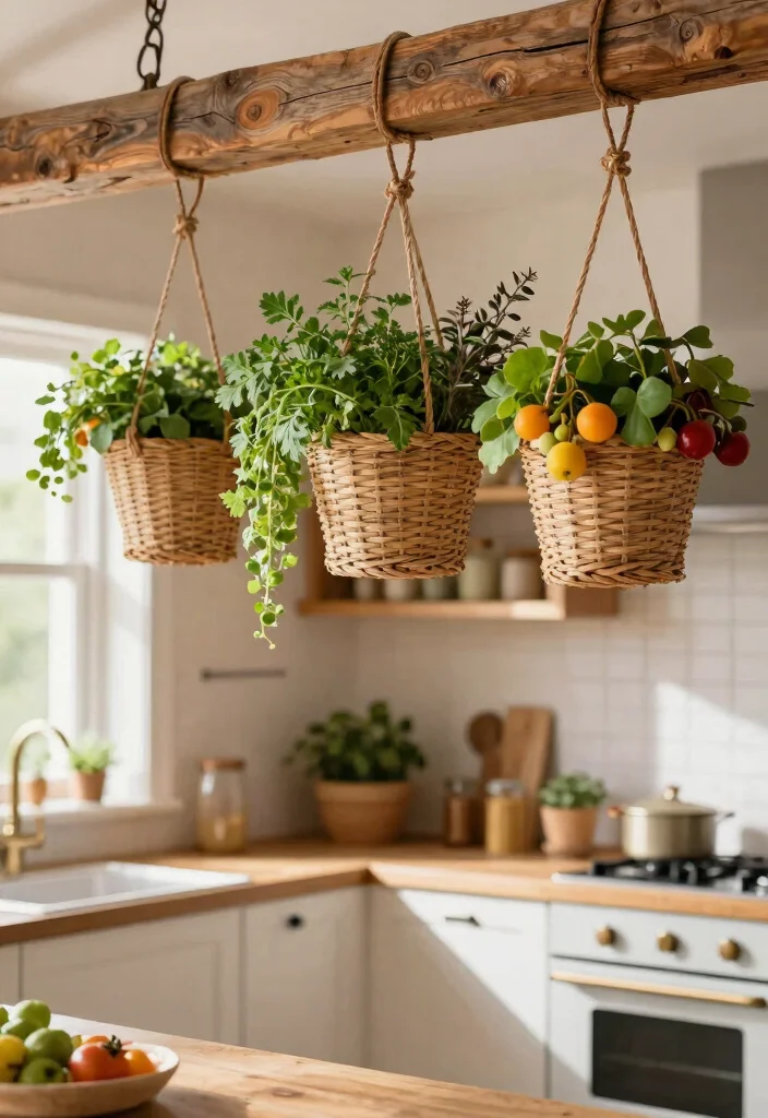 15 Vegetable Baskets for Kitchen Ideas That Look Cute & Practical - 7. Hanging Baskets 1