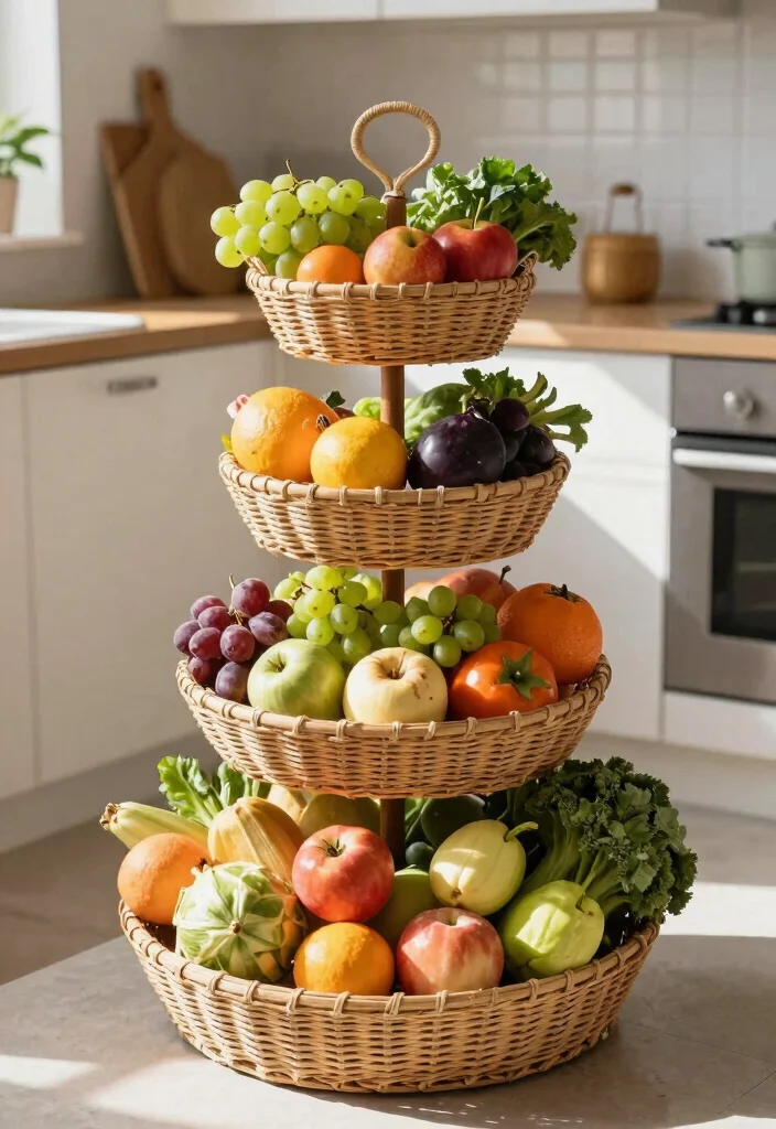 15 Vegetable Baskets for Kitchen Ideas That Look Cute & Practical - 8. Multi-Tiered Baskets 1