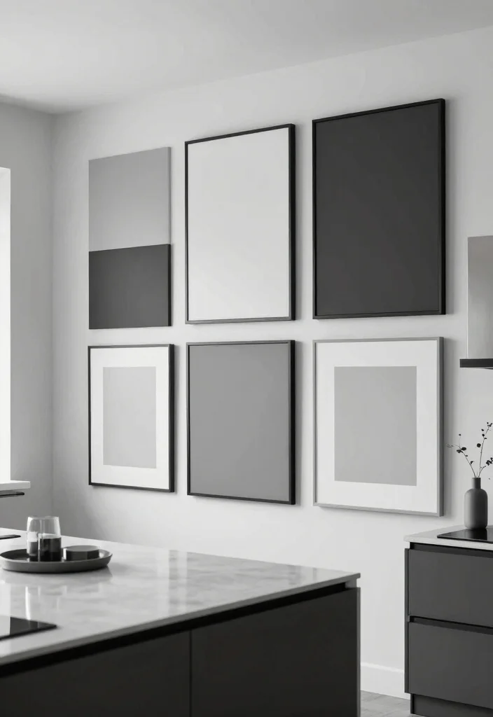 15 Wall Art for Kitchen Ideas That Feel Inviting - 11. Monochromatic Art 1