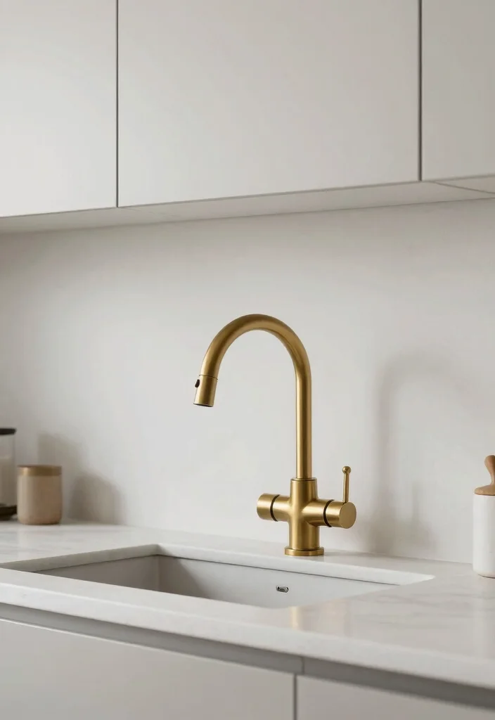16 Antique Brass Kitchen Faucet Ideas With Vintage Charm - 11. Minimalist Elegance 1